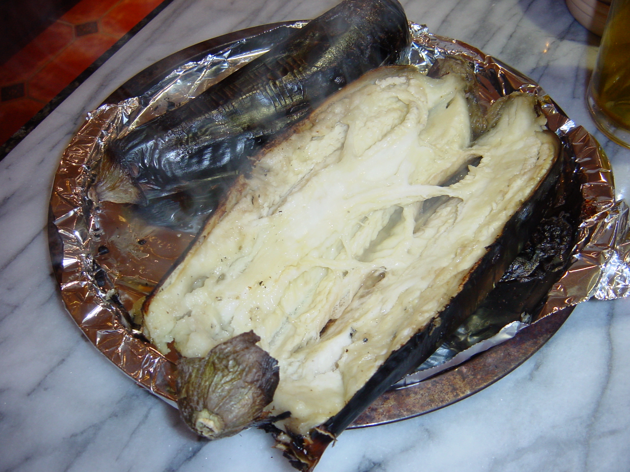 The inside of the grilled aubergine - Lebanese Garlic Sauce